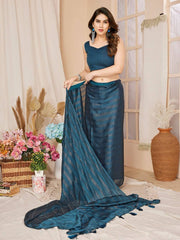 Rimzim Silk Teal Blue Saree with Unstitched Mono Banglory Blouse Colorful Saree