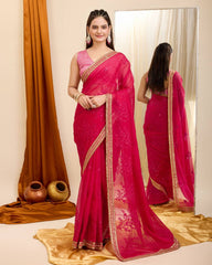 Shimmering Soft Organza Saree with Sequins & Lace - Perfect for Parties Colorful Saree