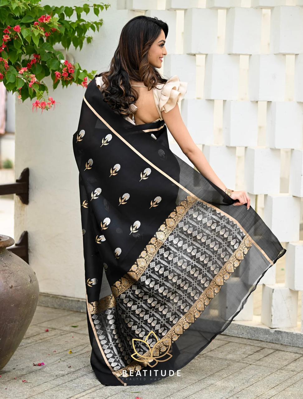 Silver Zari Woven Banarasi Soft Silk Saree with Blouse Piece Colorful Saree