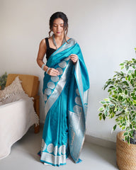 Silver Zari Woven Banarasi Soft Silk Saree with Blouse Piece Colorful Saree