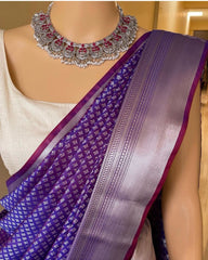 Silver Zari Woven Banarasi Soft Silk Saree with Blouse Piece Colorful Saree