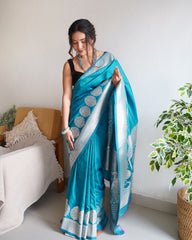 Silver Zari Woven Banarasi Soft Silk Saree with Blouse Piece Colorful Saree