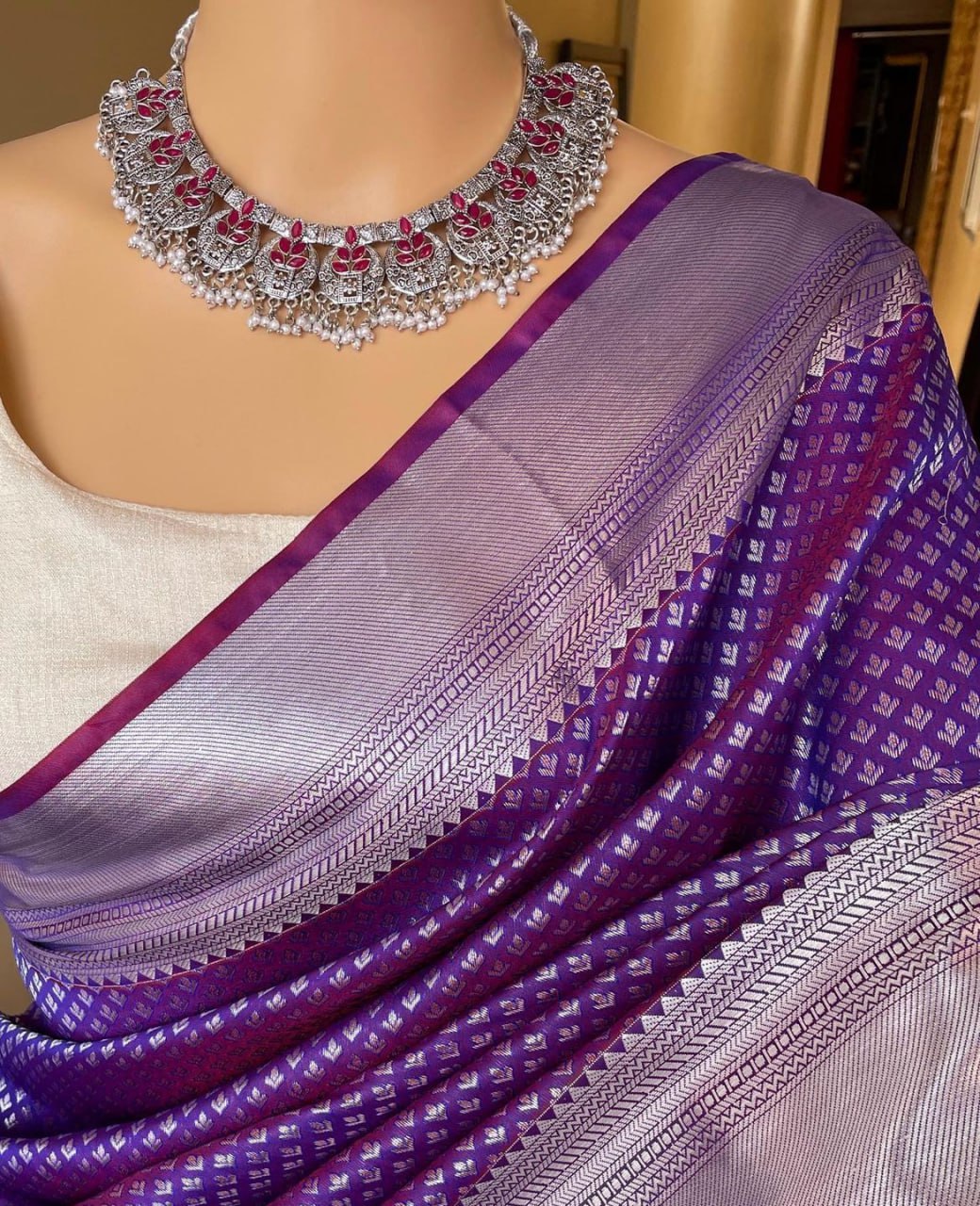 Silver Zari Woven Banarasi Soft Silk Saree with Blouse Piece Colorful Saree