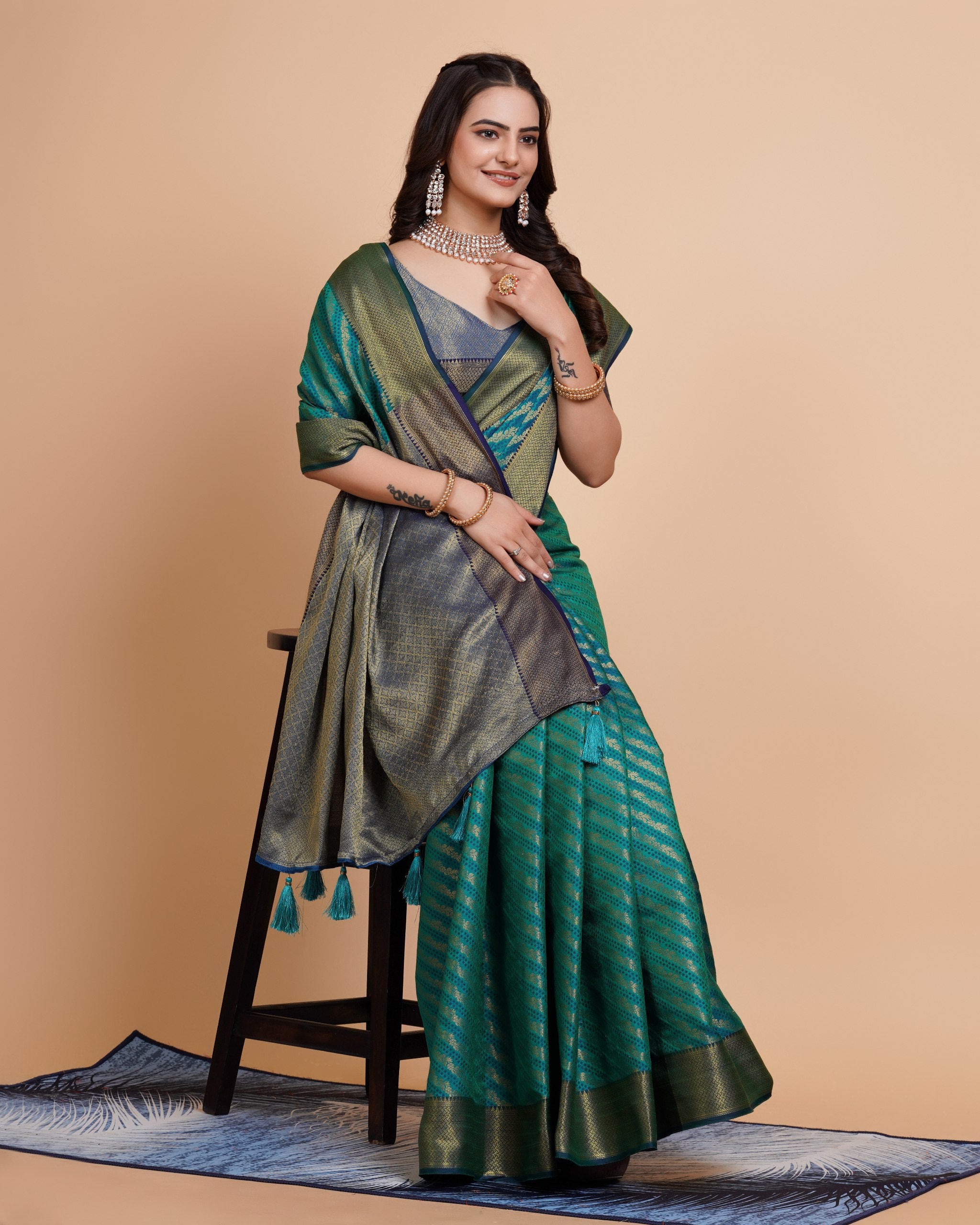 Soft Banarasi Silk Blue Saree with Rapier Jacquard Work Colorful Saree