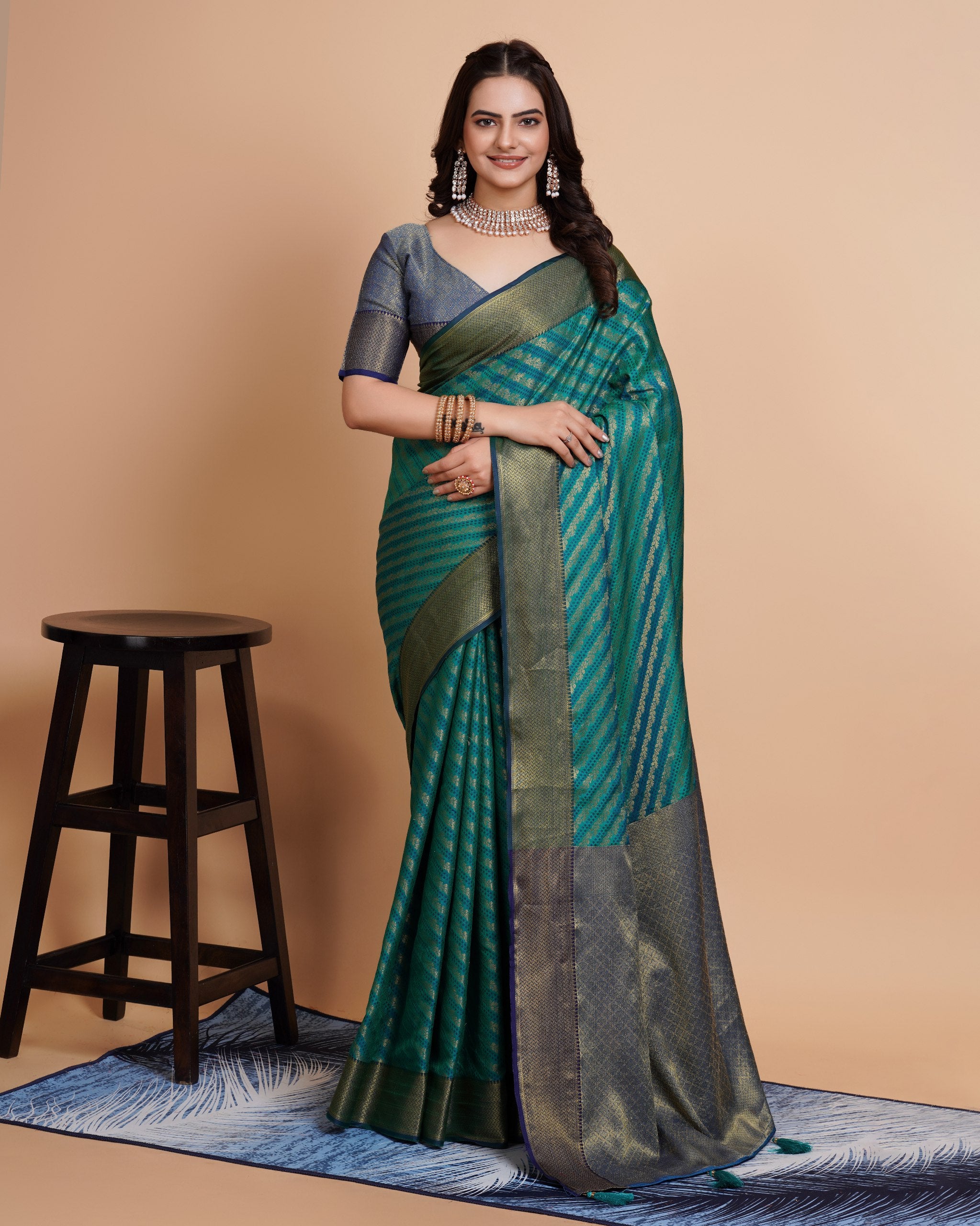 Soft Banarasi Silk Blue Saree with Rapier Jacquard Work Colorful Saree