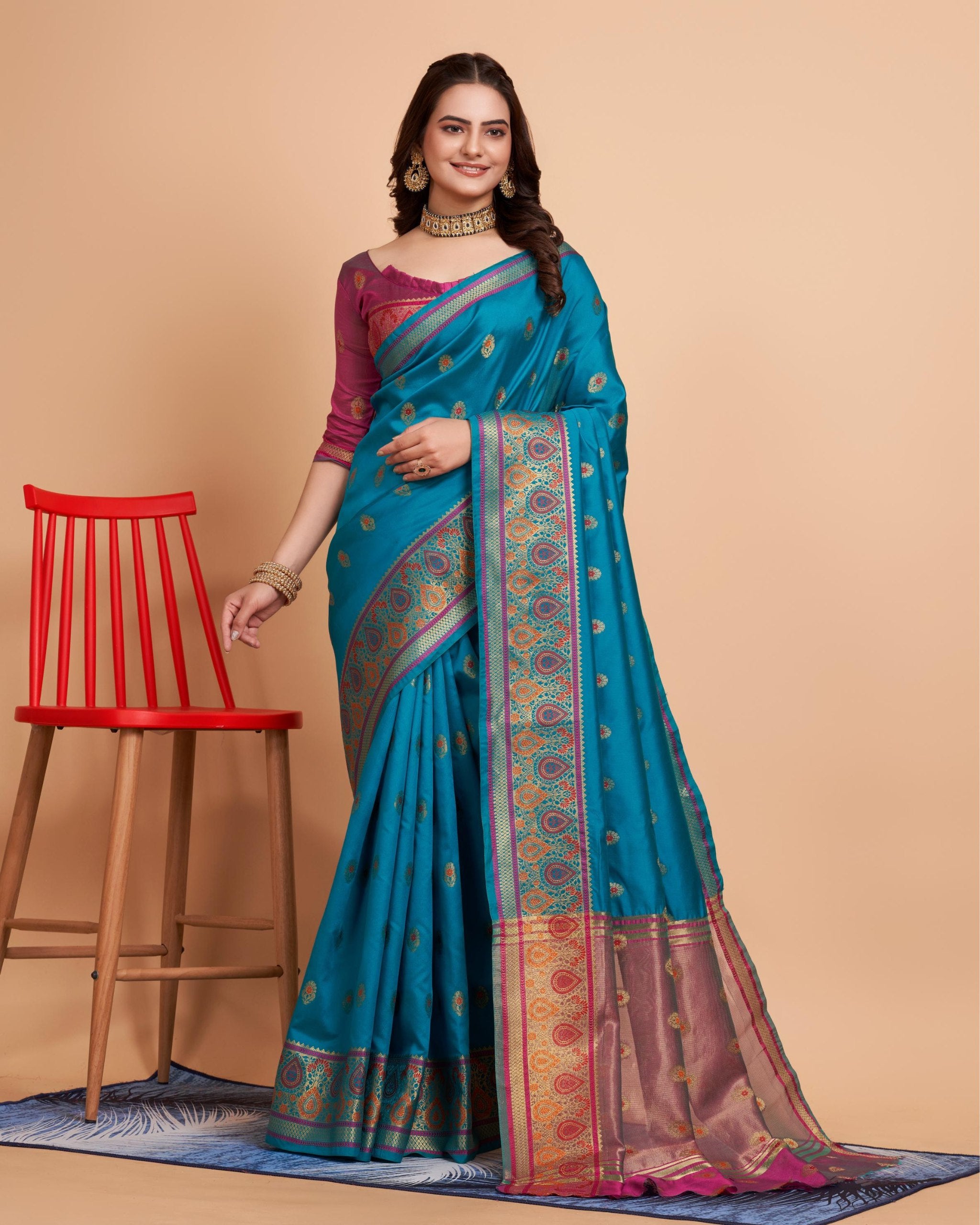 Soft Banarasi Silk Blue Saree with Rapier Jacquard Work Colorful Saree