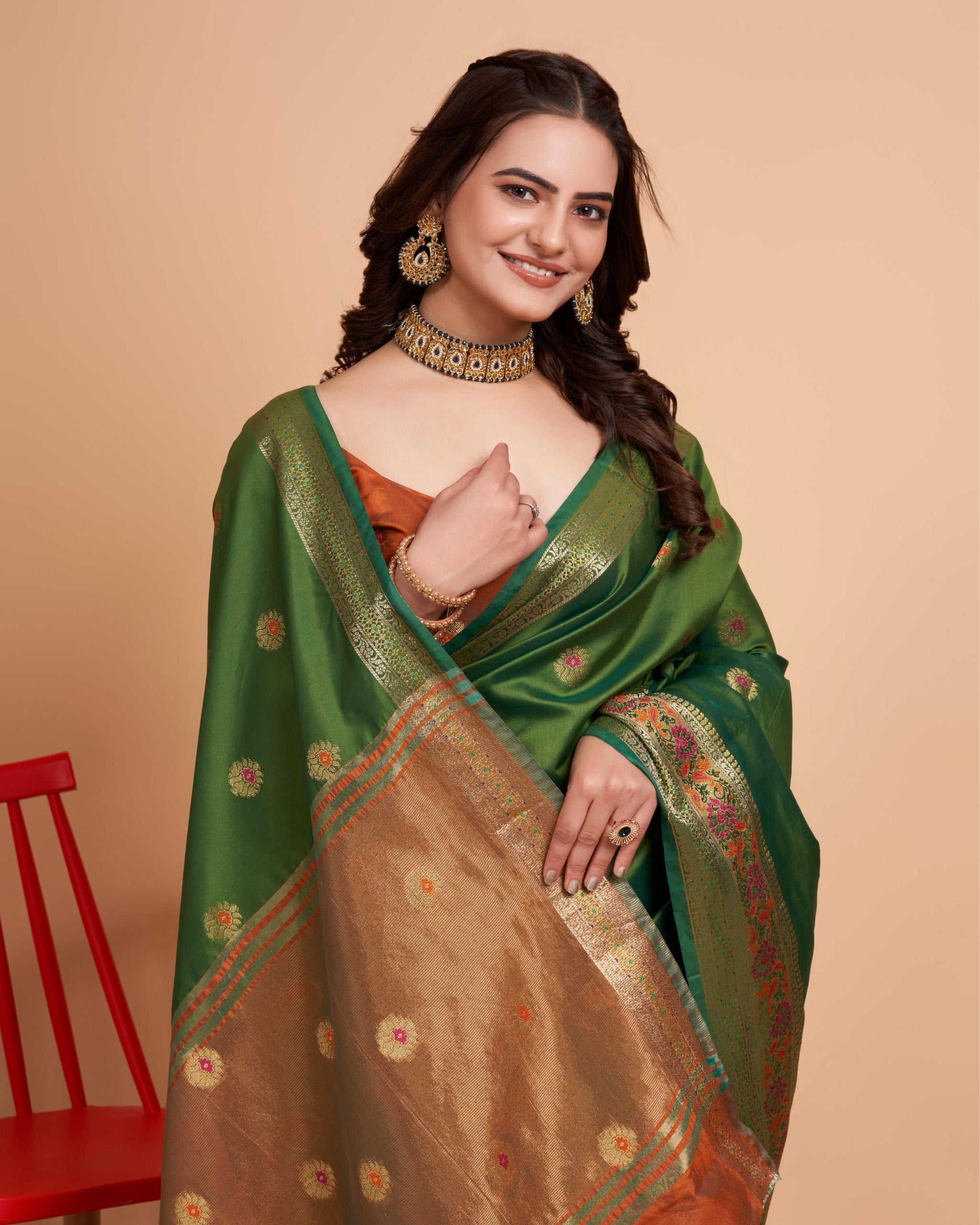 Soft Banarasi Silk Green Saree with Rapier Jacquard Work Colorful Saree