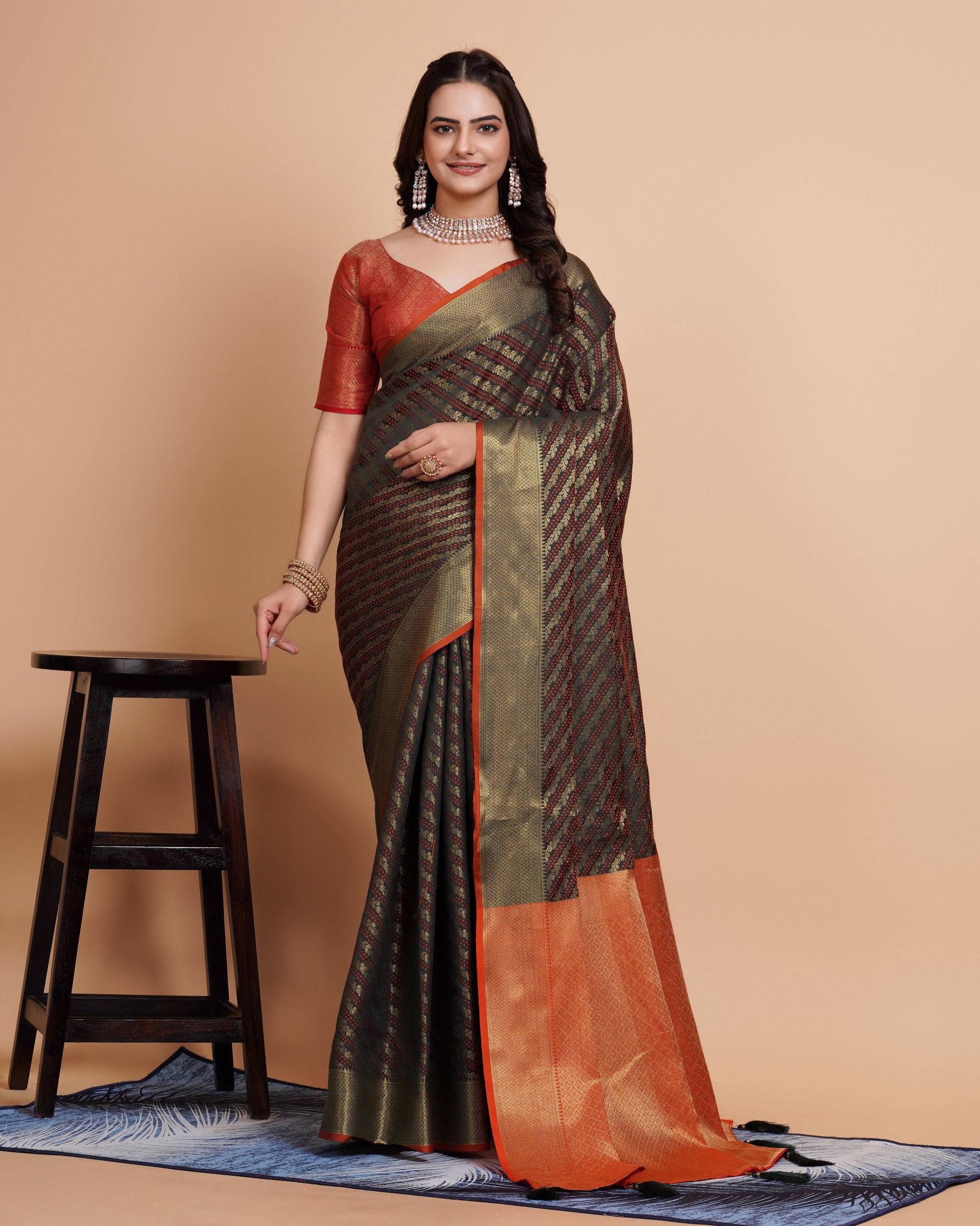 Soft Banarasi Silk Mehndi Green Saree with Rapier Jacquard Work Colorful Saree