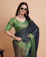 Soft Banarasi Silk Navy Blue Saree with Rapier Jacquard Work Colorful Saree