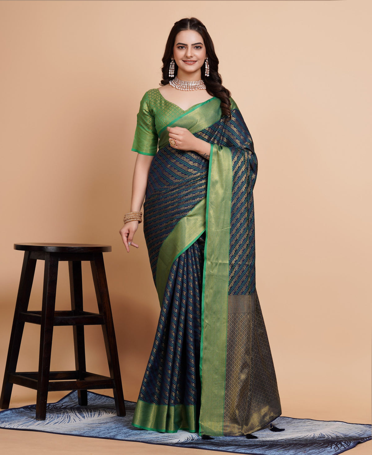 Soft Banarasi Silk Navy Blue Saree with Rapier Jacquard Work Colorful Saree