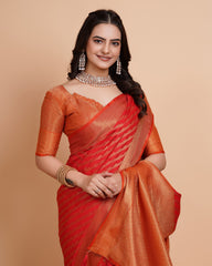 Soft Banarasi Silk Orange Saree with Rapier Jacquard Work Colorful Saree