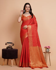 Soft Banarasi Silk Orange Saree with Rapier Jacquard Work Colorful Saree