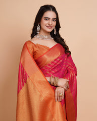 Soft Banarasi Silk Pink Saree with Rapier Jacquard Work Colorful Saree