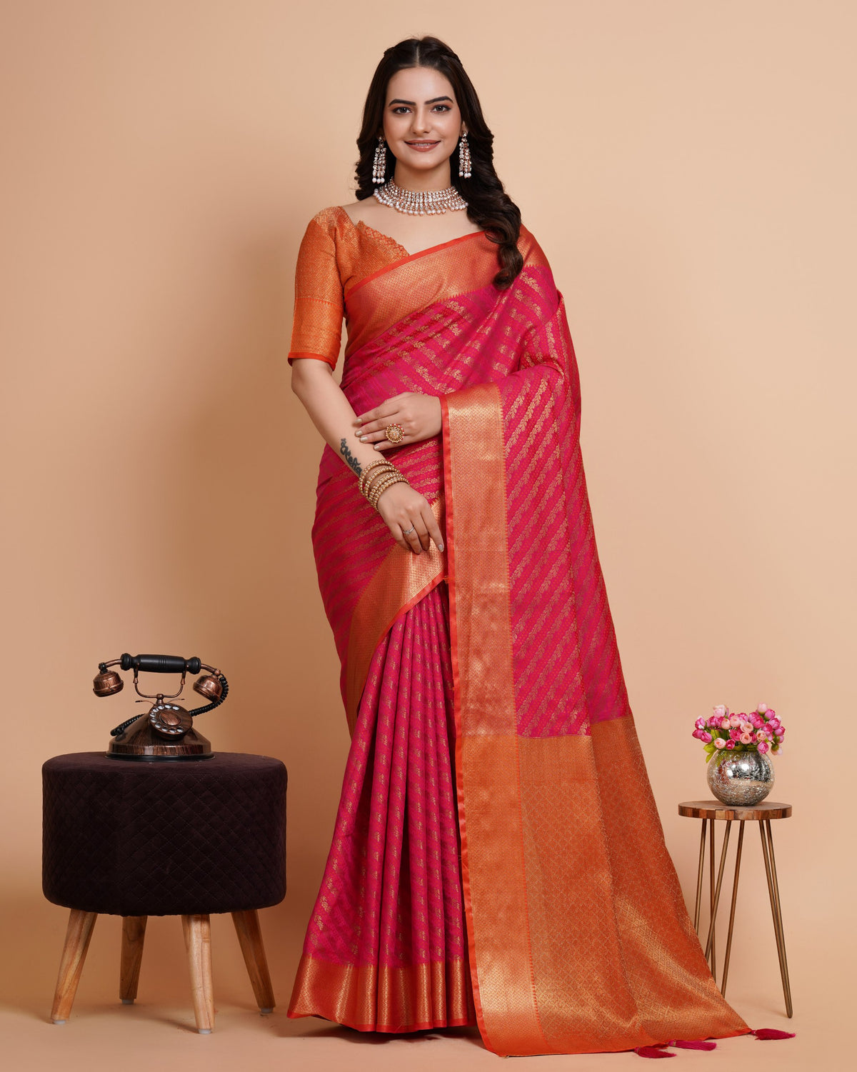 Soft Banarasi Silk Pink Saree with Rapier Jacquard Work Colorful Saree