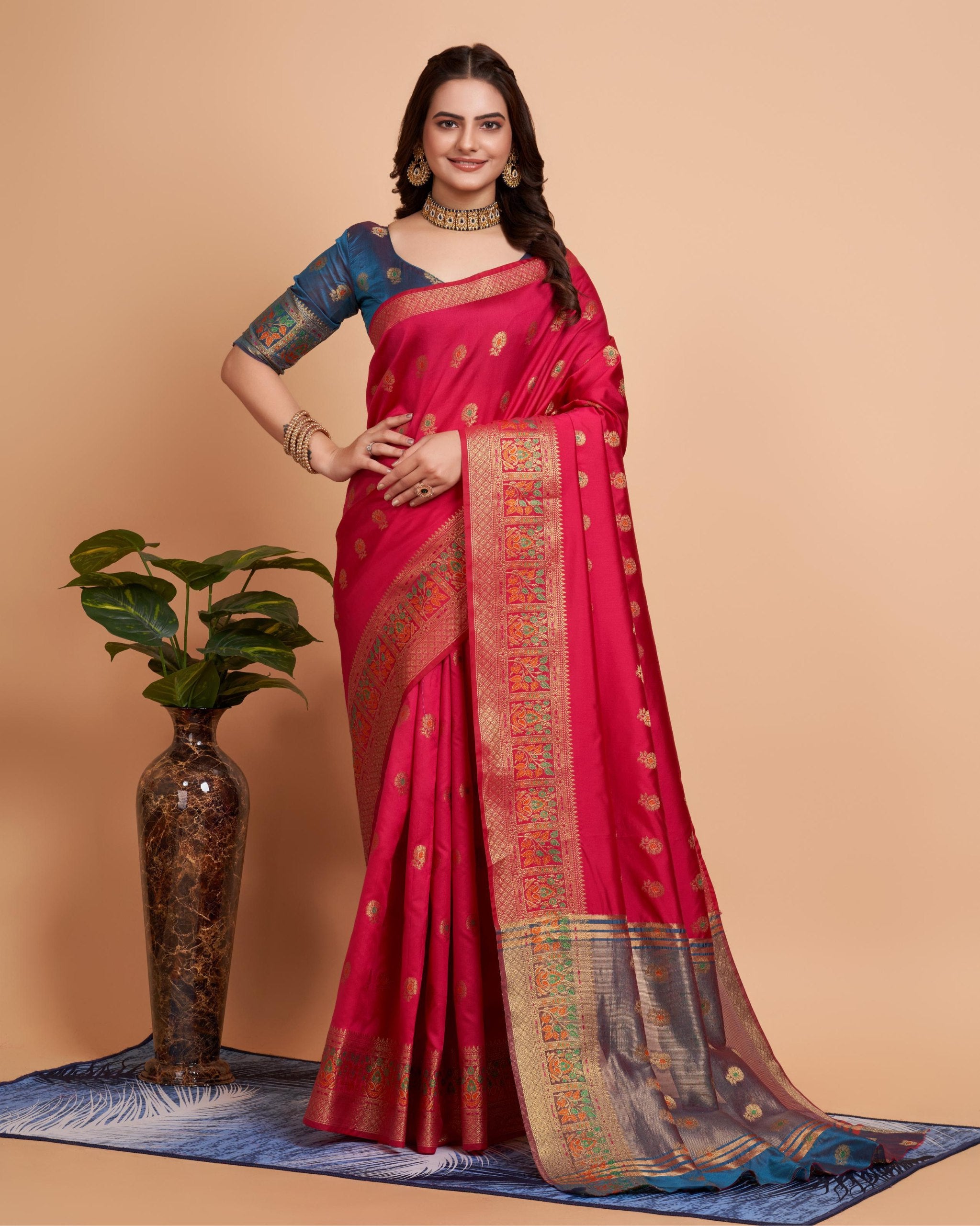 Soft Banarasi Silk Pink Saree with Rapier Jacquard Work Colorful Saree