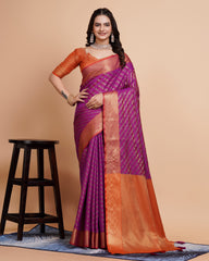 Soft Banarasi Silk Purple Saree with Rapier Jacquard Work Colorful Saree