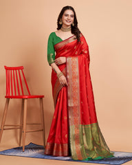 Soft Banarasi Silk Red Saree with Rapier Jacquard Work Colorful Saree