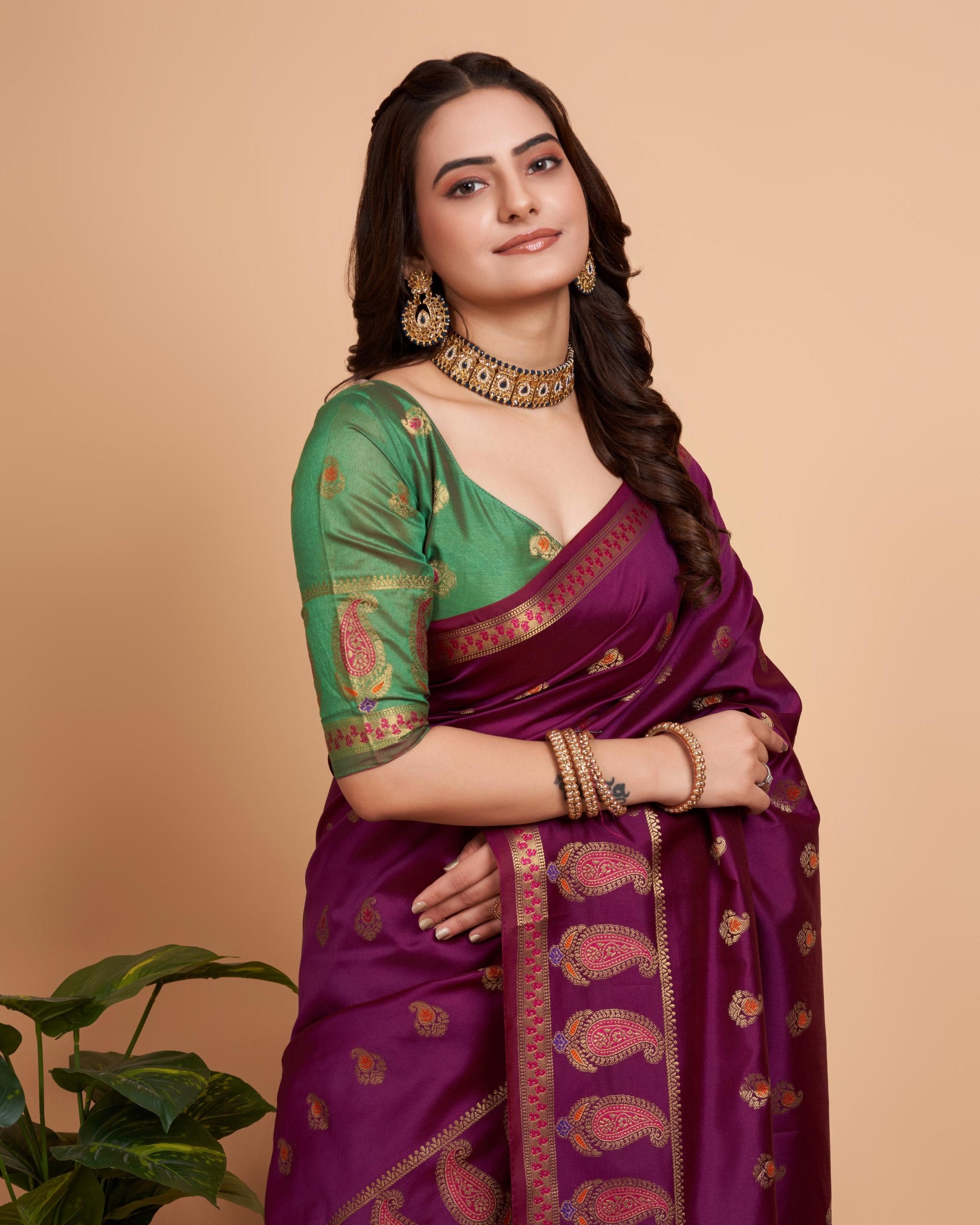 Soft Banarasi Silk Wine Saree with Rapier Jacquard Work Colorful Saree