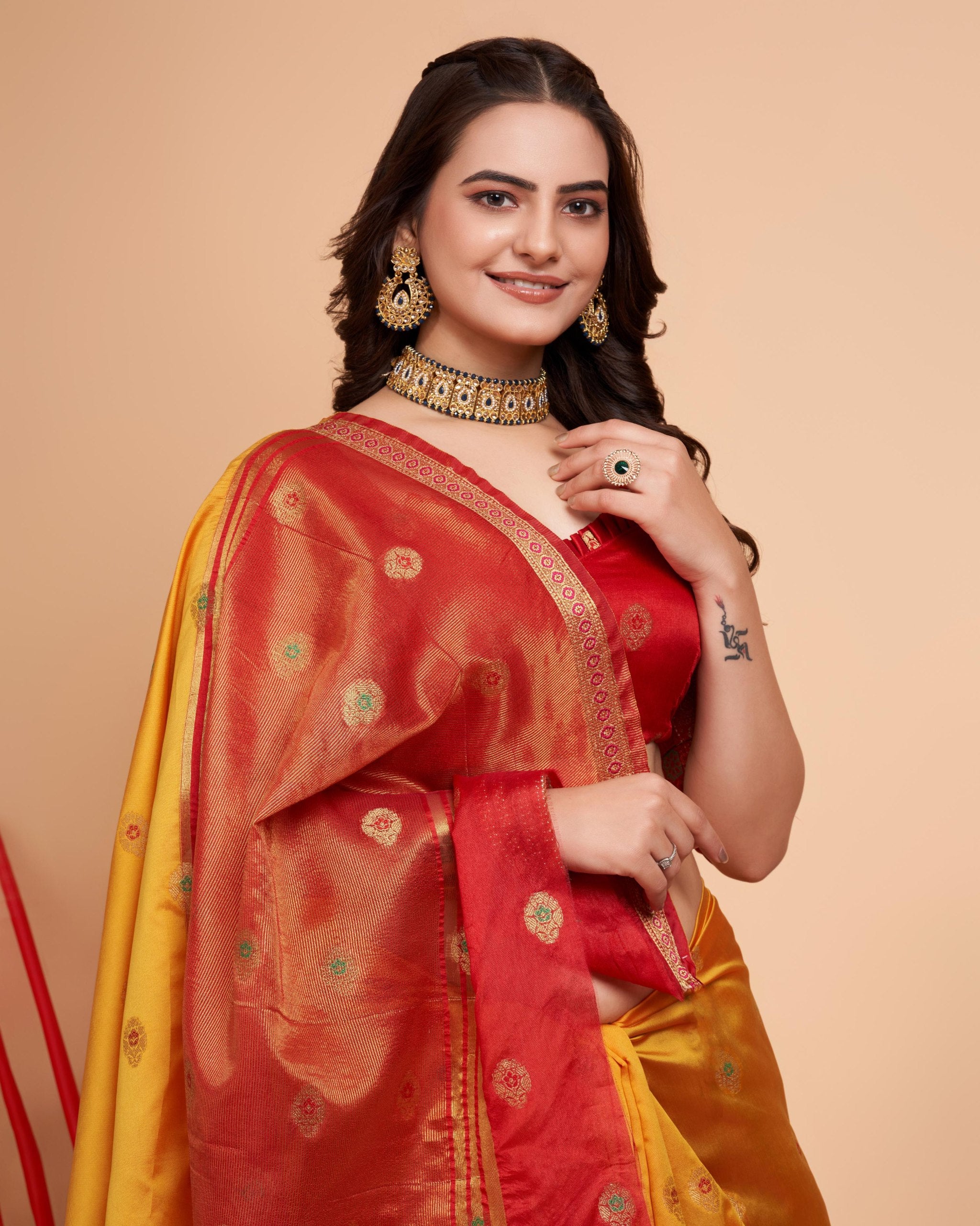 Soft Banarasi Silk Yellow Saree with Rapier Jacquard Work Colorful Saree