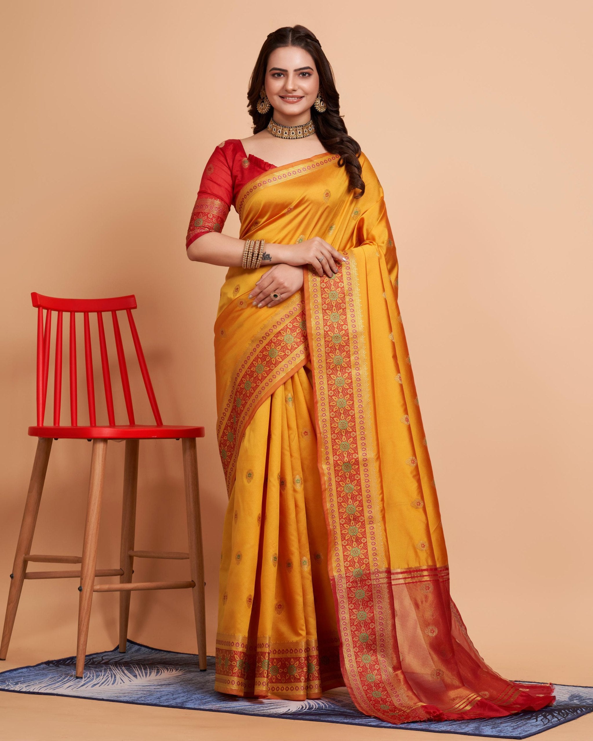 Soft Banarasi Silk Yellow Saree with Rapier Jacquard Work Colorful Saree