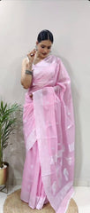 Soft Cotton Baby Pink Saree with Blouse Piece Colorful Saree