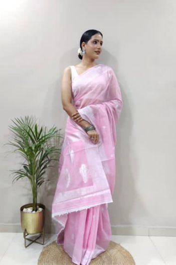 Soft Cotton Baby Pink Saree with Blouse Piece Colorful Saree