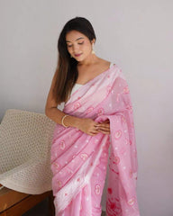 Soft Cotton Baby Pink Saree with Blouse Piece Colorful Saree