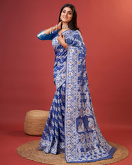 Soft Cotton Blue Saree with Blouse Piece Colorful Saree