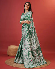 Soft Cotton Green Saree with Blouse Piece Colorful Saree