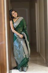 Soft Cotton Green Saree with Elegant Drape Colorful Saree