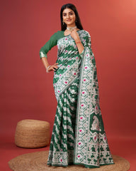 Soft Cotton Green Saree with Blouse Piece Colorful Saree