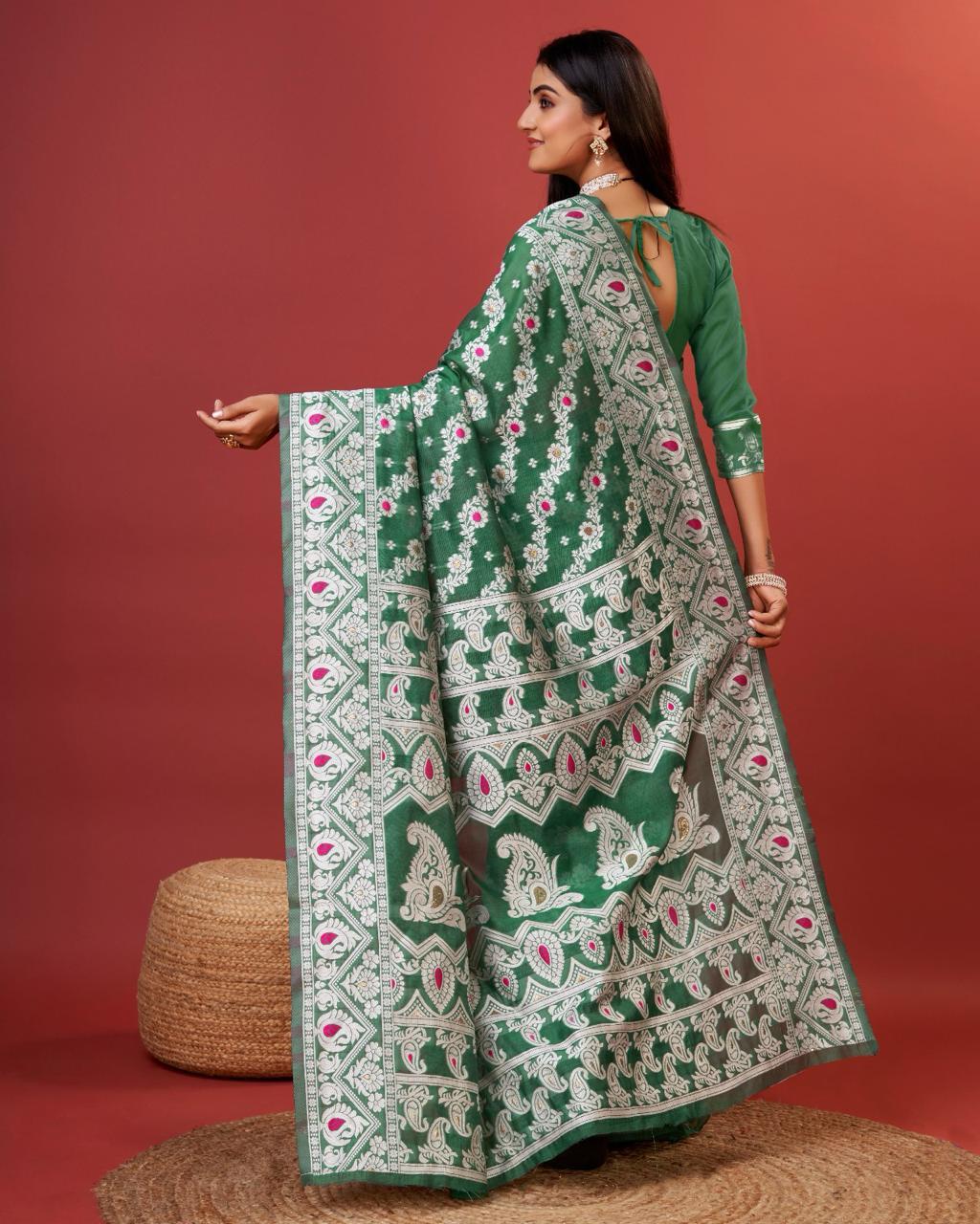 Soft Cotton Green Saree with Blouse Piece Colorful Saree