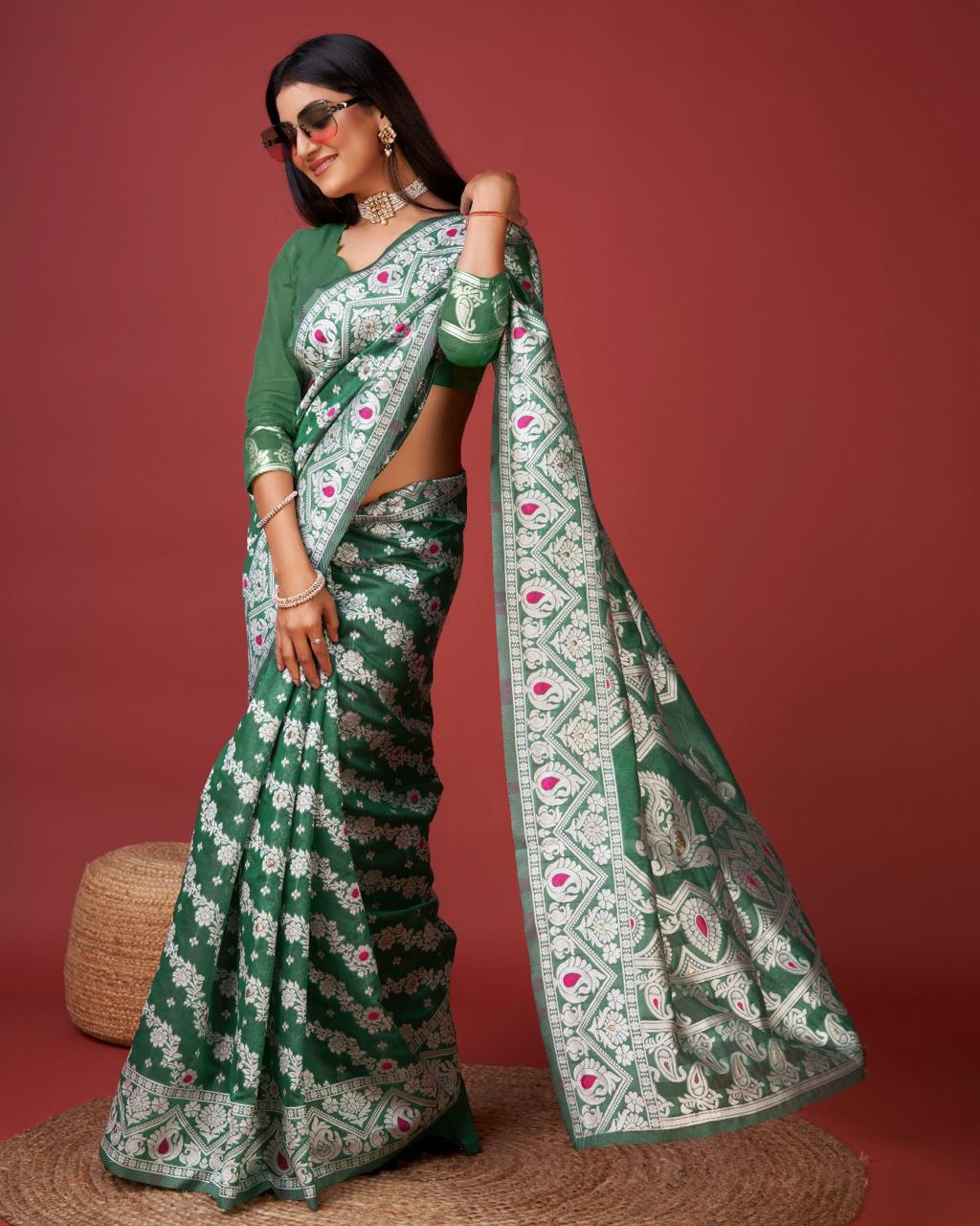 Soft Cotton Green Saree with Blouse Piece Colorful Saree