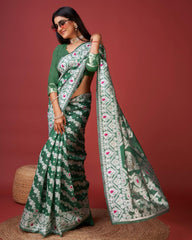 Soft Cotton Green Saree with Blouse Piece Colorful Saree