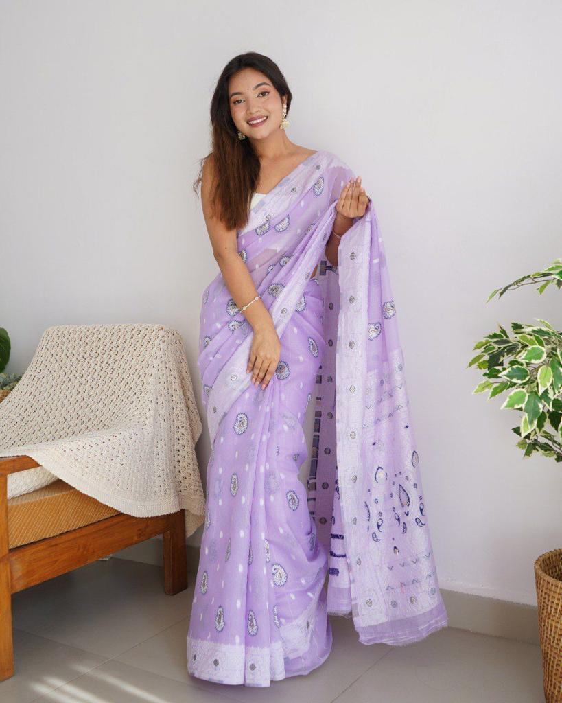 Soft Cotton Lavender Saree with Blouse Piece Colorful Saree