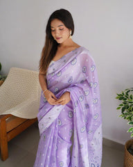 Soft Cotton Lavender Saree with Blouse Piece Colorful Saree