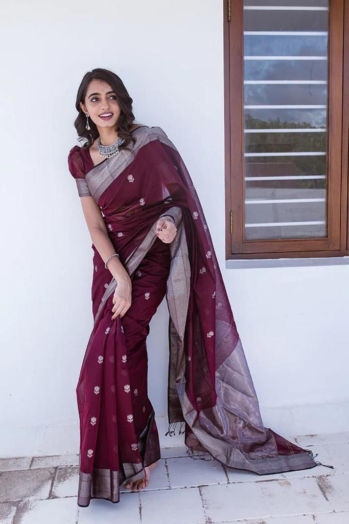 Soft Cotton Maroon Saree with Elegant Drape Colorful Saree