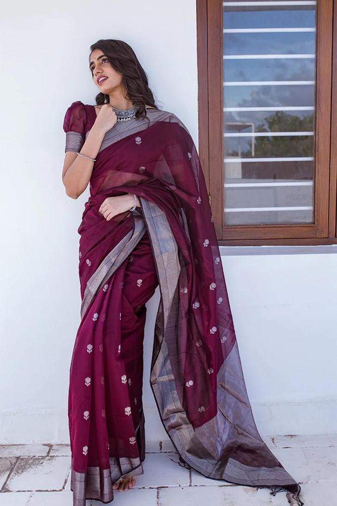 Soft Cotton Maroon Saree with Elegant Drape Colorful Saree