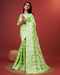 Soft Cotton Mint Green Saree with Blouse Piece Colorful Saree