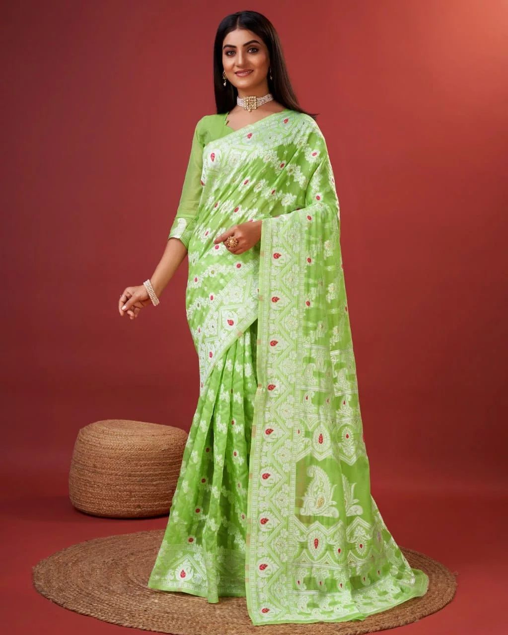 Soft Cotton Mint Green Saree with Blouse Piece Colorful Saree