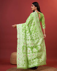 Soft Cotton Mint Green Saree with Blouse Piece Colorful Saree