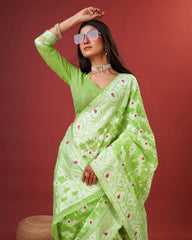 Soft Cotton Mint Green Saree with Blouse Piece Colorful Saree