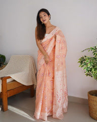 Soft Cotton Peach Saree with Blouse Piece Colorful Saree