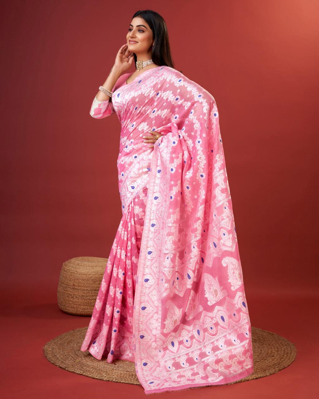 Soft Cotton Pink Saree with Blouse Piece Colorful Saree