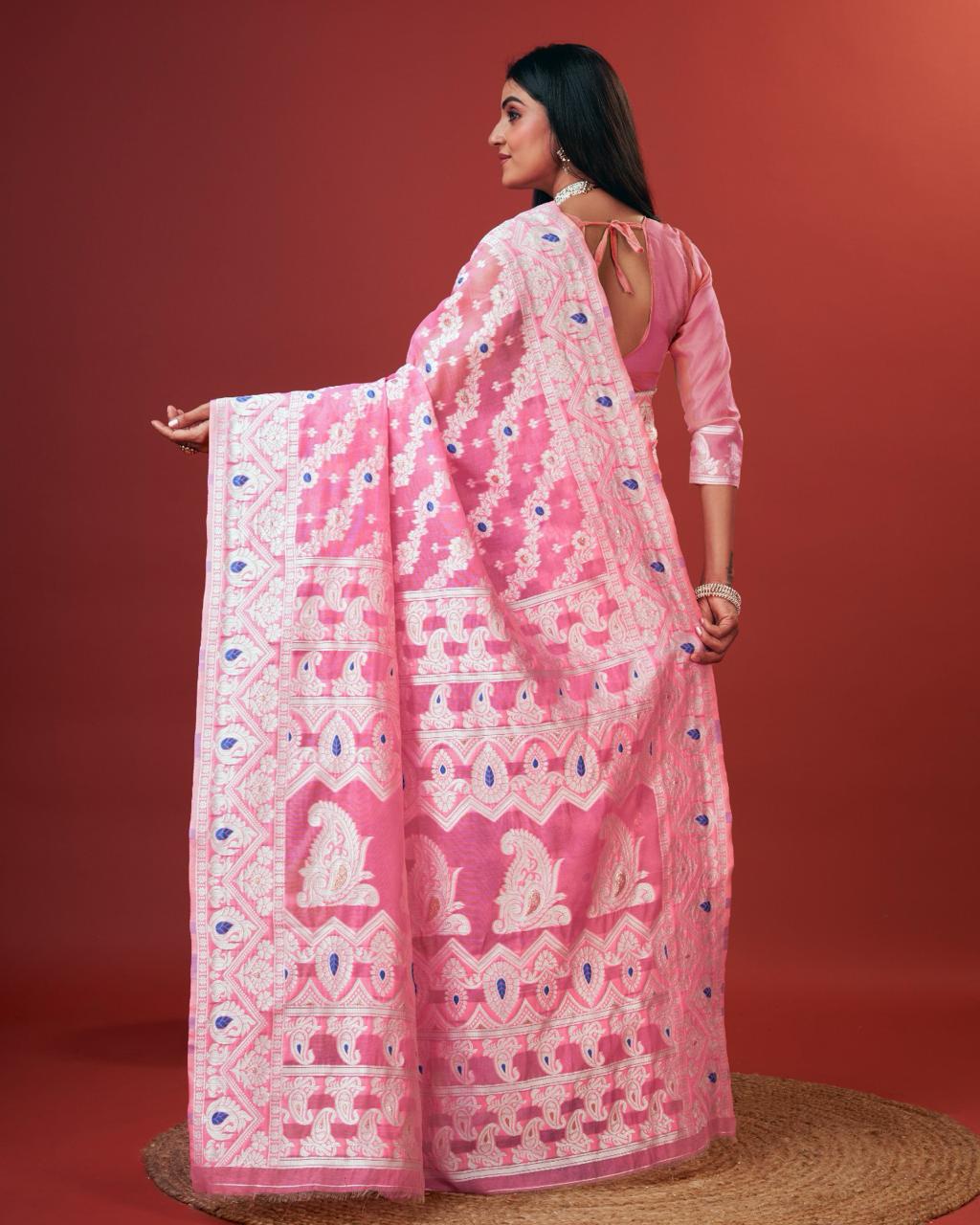 Soft Cotton Pink Saree with Blouse Piece Colorful Saree