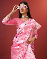 Soft Cotton Pink Saree with Blouse Piece Colorful Saree