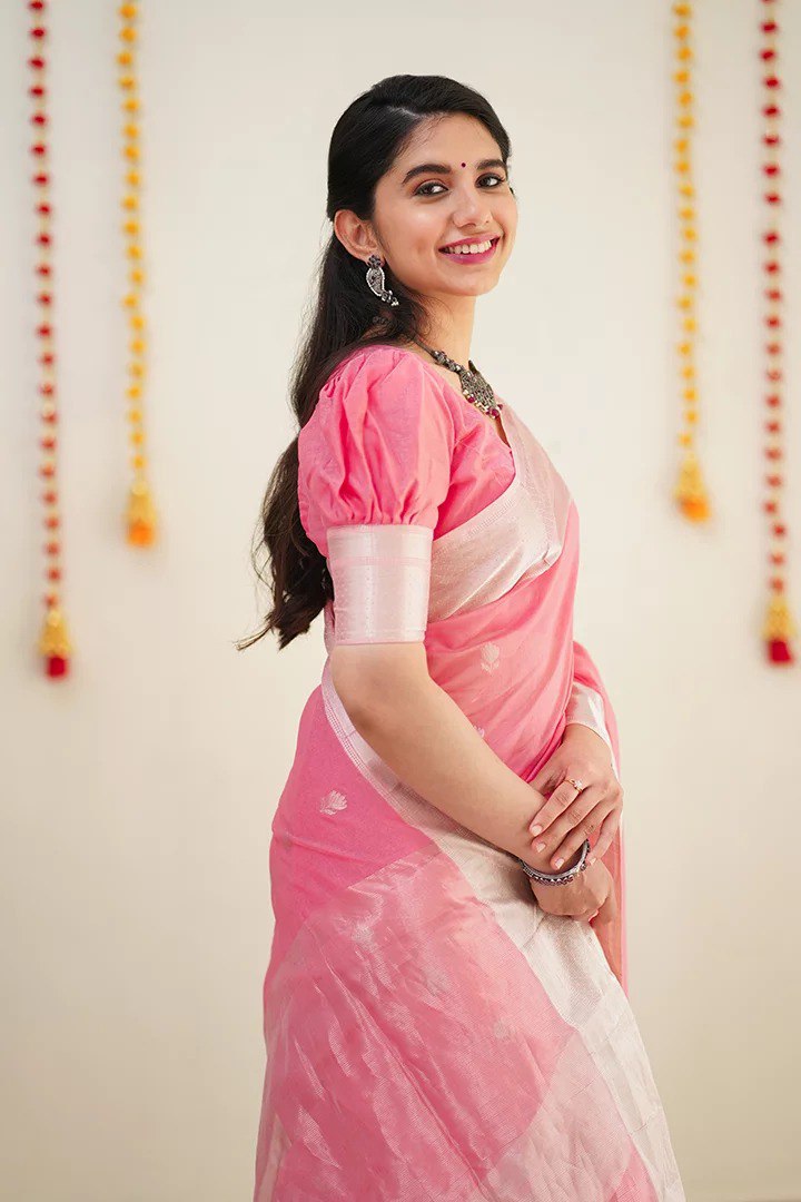 Soft Cotton Pink Saree with Elegant Drape Colorful Saree