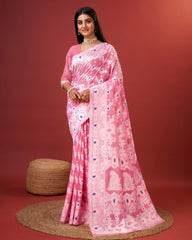 Soft Cotton Pink Saree with Blouse Piece Colorful Saree