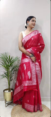 Soft Cotton Red Saree with Blouse Piece Colorful Saree