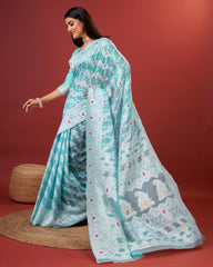 Soft Cotton Sky Blue Saree with Blouse Piece Colorful Saree